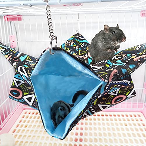 LEFTSTARER Pet Small Animal Hanging Hammock Ferret Hammock Bunkbed Cage Toy for Hamster Sugar Glider Parrot Guinea Pig Hideout (Geometry)