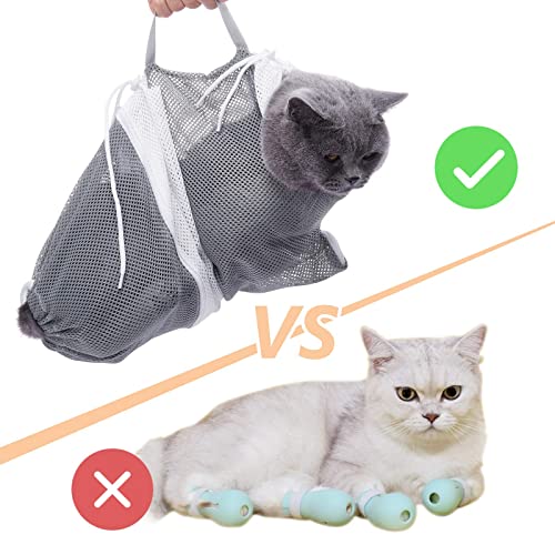 Cat Bathing Bag Cat Cleaning Shower Bag- Adjustable Anti-Bite and Anti-Scratch Polyester Soft Restraint Cat Grooming Bag for Bathing, Nail Trimming, Injection, Medicine Taking （Gray）