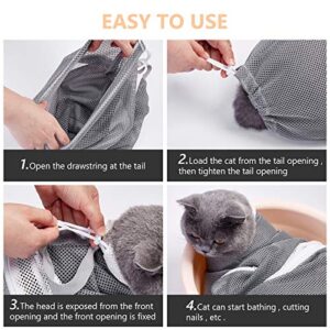 Cat Bathing Bag Cat Cleaning Shower Bag- Adjustable Anti-Bite and Anti-Scratch Polyester Soft Restraint Cat Grooming Bag for Bathing, Nail Trimming, Injection, Medicine Taking （Gray）