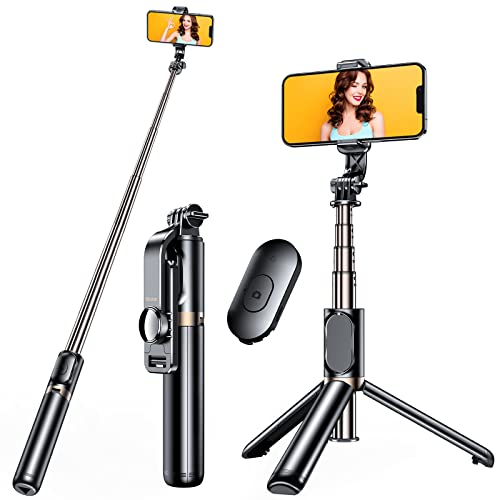 Blukar Selfie Stick, 4 in 1 Extendable Bluetooth Selfie Stick Tripod - 360° Rotation Stable Tripod Stand with Detachable Wireless Remote, Compatible with GoPro, Small Camera and Smartphones(4.7-6.7")