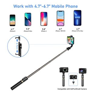 Blukar Selfie Stick, 4 in 1 Extendable Bluetooth Selfie Stick Tripod - 360° Rotation Stable Tripod Stand with Detachable Wireless Remote, Compatible with GoPro, Small Camera and Smartphones(4.7-6.7")