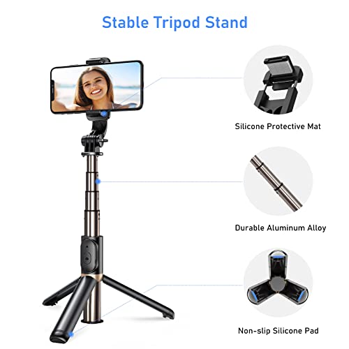 Blukar Selfie Stick, 4 in 1 Extendable Bluetooth Selfie Stick Tripod - 360° Rotation Stable Tripod Stand with Detachable Wireless Remote, Compatible with GoPro, Small Camera and Smartphones(4.7-6.7")