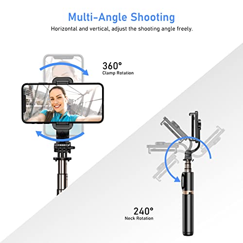 Blukar Selfie Stick, 4 in 1 Extendable Bluetooth Selfie Stick Tripod - 360° Rotation Stable Tripod Stand with Detachable Wireless Remote, Compatible with GoPro, Small Camera and Smartphones(4.7-6.7")