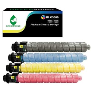 greenrhino remanufactured (high yield) toner cartridge replacement for ricoh im c3000 / im c3500-842251, 842252, 842253, 842254 (1 black, 1 yellow, 1 magenta, 1 cyan, 4-pack)