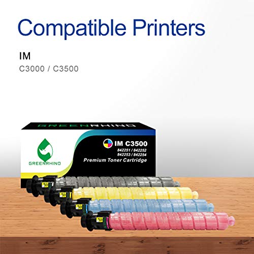 GREENRHINO Remanufactured (High Yield) Toner Cartridge Replacement for Ricoh IM C3000 / IM C3500-842251, 842252, 842253, 842254 (1 Black, 1 Yellow, 1 Magenta, 1 Cyan, 4-Pack)