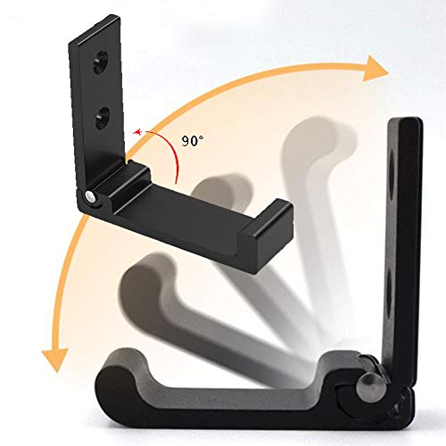 Foldable Wall Hook, 2PCS Aluminum Headphone Holder, Invisible Wall Mount Clothes Hook, Towel Hook Holder, Wall Hook Holder for Coat, Clothes, Kitchen / Bathroom/ Office/ Living Room/ Cabinet (Black)