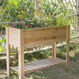 Raised Garden Bed Wood Planter Box Outdoor Wooden Elevated Planters Raised Beds with Legs for Vegetable Flower Herb, 39.37"x15.75"x33"H, Standing Gardening Box with Liner for Backyard, Patio, Deck