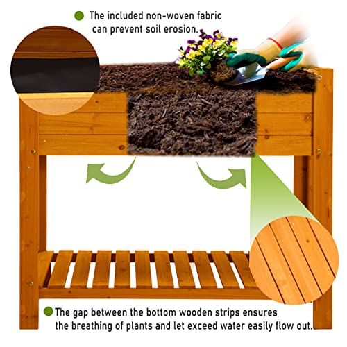 Raised Garden Bed Wood Planter Box Outdoor Wooden Elevated Planters Raised Beds with Legs for Vegetable Flower Herb, 39.37"x15.75"x33"H, Standing Gardening Box with Liner for Backyard, Patio, Deck