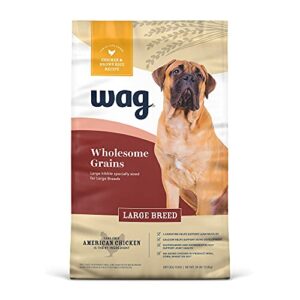 amazon brand – wag large breed dry dog food, chicken and brown rice, 30 lb bag