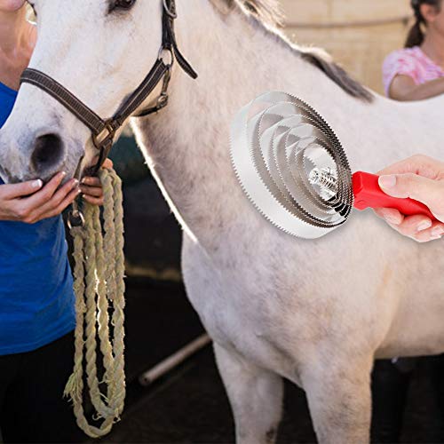 Horse Itching Brush, Shedding Blade Double Side Stainless Steel Brush Scraper with Soft Hand Grip for Large Horse