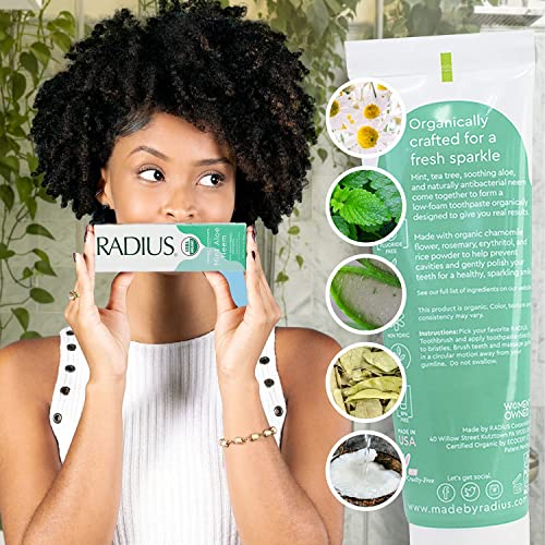 RADIUS USDA Organic Toothpaste 3oz Non Toxic Chemical-Free Gluten-Free Designed to Improve Gum Health & Prevent Cavity - Mint Aloe Neem - Pack of 2