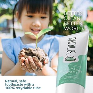 RADIUS USDA Organic Toothpaste 3oz Non Toxic Chemical-Free Gluten-Free Designed to Improve Gum Health & Prevent Cavity - Mint Aloe Neem - Pack of 2