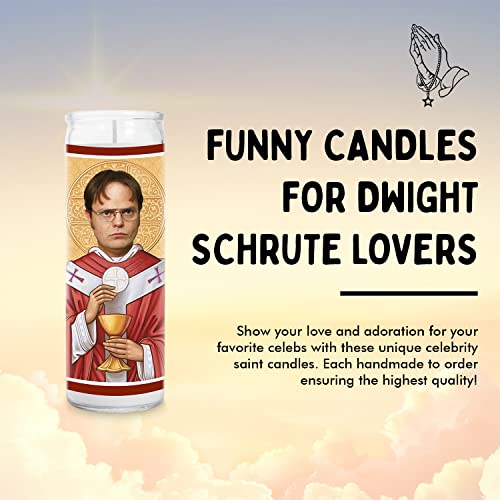 Rainn Wilson Celebrity Prayer Candle - Dwight Funny Saint Candle - 8 inch Glass Prayer Pop Culture Votive - 100% Handmade in USA - Funny Celeb Novelty Actor TV Show Movie Gift