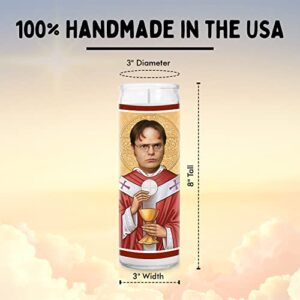 Rainn Wilson Celebrity Prayer Candle - Dwight Funny Saint Candle - 8 inch Glass Prayer Pop Culture Votive - 100% Handmade in USA - Funny Celeb Novelty Actor TV Show Movie Gift