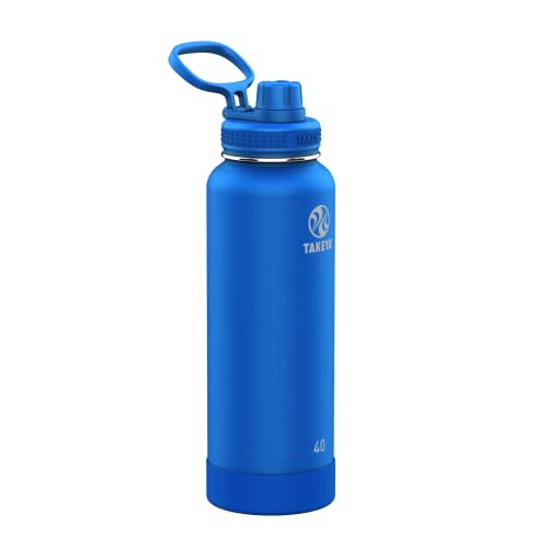 Takeya Actives Insulated Stainless Steel Water Bottle with Spout Lid, 40 Ounce, Cobalt