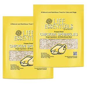 life essentials by cat-man-doo all natural freeze dried chicken crushed sprinkles powder for dogs & cats - no fillers, preservatives, or additives - no grain tasty treat