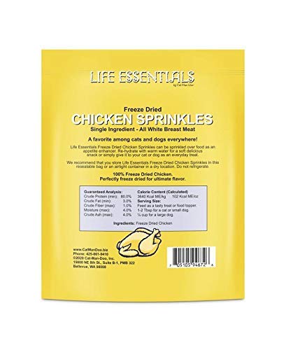 LIFE ESSENTIALS BY CAT-MAN-DOO All Natural Freeze Dried Chicken Crushed Sprinkles Powder for Dogs & Cats - No Fillers, Preservatives, or Additives - No Grain Tasty Treat