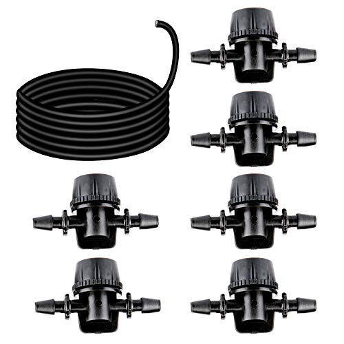 6 Units Adjustable Aquarium Micro Valve air Control Barb Hose Connector and 118 inch Black Aquarium Soft Silicone Airline tubing Hose