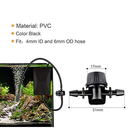 6 Units Adjustable Aquarium Micro Valve air Control Barb Hose Connector and 118 inch Black Aquarium Soft Silicone Airline tubing Hose