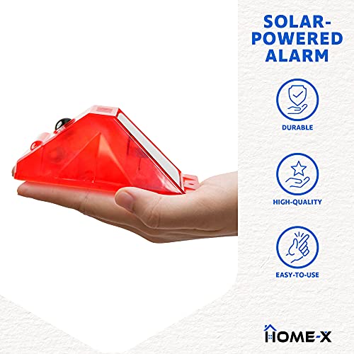 HOME-X Solar Alarm and Flash with Remote, Waterproof, 4-Mode Solar-Powered Alarm with Motion Sensor, Security Alert, Motion-Activated Strobe