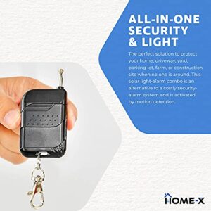 HOME-X Solar Alarm and Flash with Remote, Waterproof, 4-Mode Solar-Powered Alarm with Motion Sensor, Security Alert, Motion-Activated Strobe