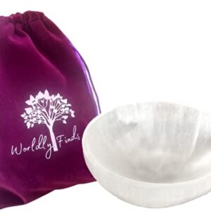 Worldly Finds Selenite Crystal Smudge Bowl, Polished Thickly Hand-Carved, Moroccan Crystal Holder to Charge, Cleanse Crystals, Charging, Smudging Bowl, Spiritual Gifts, Wicca Supplies (4" Large)