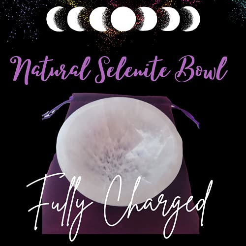 Worldly Finds Selenite Crystal Smudge Bowl, Polished Thickly Hand-Carved, Moroccan Crystal Holder to Charge, Cleanse Crystals, Charging, Smudging Bowl, Spiritual Gifts, Wicca Supplies (4" Large)