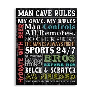 kas home man cave rules canvas wall art signs funny rustic prints signs framed home decor wood grain background hd vintage plaque picture wall decoration (man-01, 12 x 15 inch)
