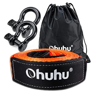 tow straps with shackles, ohuhu heavy duty 3" x 20ft recovery strap kit with hooks, 31,944 lbs break strength, triple reinforced loop & protective sleeves, 3/4" d-ring shackles for truck jeep suv atv