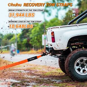 Tow Straps with Shackles, Ohuhu Heavy Duty 3" x 20ft Recovery Strap Kit with Hooks, 31,944 lbs Break Strength, Triple Reinforced Loop & Protective Sleeves, 3/4" D-Ring Shackles for Truck Jeep SUV ATV