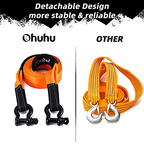 Tow Straps with Shackles, Ohuhu Heavy Duty 3" x 20ft Recovery Strap Kit with Hooks, 31,944 lbs Break Strength, Triple Reinforced Loop & Protective Sleeves, 3/4" D-Ring Shackles for Truck Jeep SUV ATV