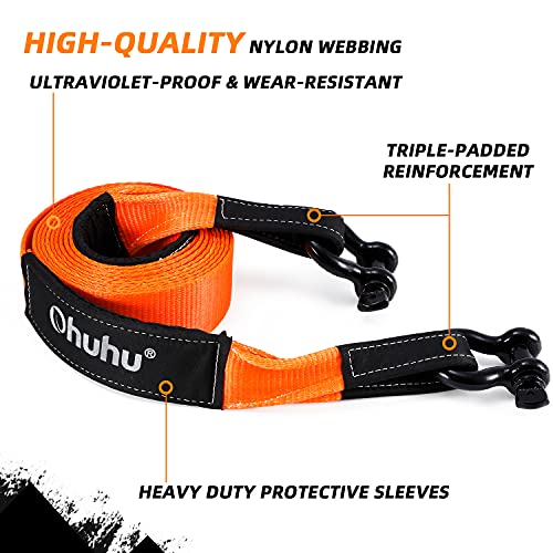 Tow Straps with Shackles, Ohuhu Heavy Duty 3" x 20ft Recovery Strap Kit with Hooks, 31,944 lbs Break Strength, Triple Reinforced Loop & Protective Sleeves, 3/4" D-Ring Shackles for Truck Jeep SUV ATV