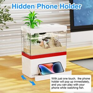 Insputer Mini Fish Tank with Filter and LED Light 1 Gallon Betta Aquarium Tropical Freshwater Phone & Pad Holder Hydroponic Plants Basket for Office Home Desk Use