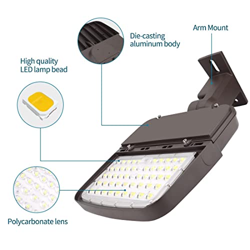 Xbuyee 150W LED Parking Lot Light with Dusk to Dawn Photocell, Dimmable Commercial Outdoor Shoebox Lights with Arm Mount, 130LM/W 5000K 100-277V IP65, Power Selectable (75W/100W/150W) ETL