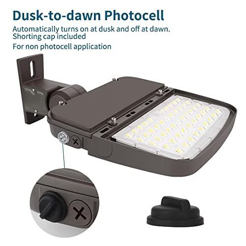 Xbuyee 150W LED Parking Lot Light with Dusk to Dawn Photocell, Dimmable Commercial Outdoor Shoebox Lights with Arm Mount, 130LM/W 5000K 100-277V IP65, Power Selectable (75W/100W/150W) ETL