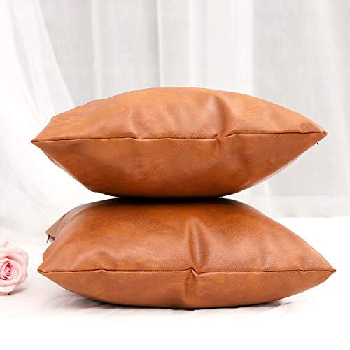 YURICO Faux Leather Throw Pillow Covers，24x24 inch Set of 2 Lumbar queen size pillowcases Modern Light luxury Simplicity Style Decorative Suitable For living room Sofa Bed Bedroom (brown, 24*24Inch)