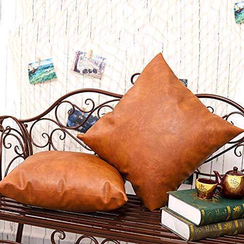 YURICO Faux Leather Throw Pillow Covers，24x24 inch Set of 2 Lumbar queen size pillowcases Modern Light luxury Simplicity Style Decorative Suitable For living room Sofa Bed Bedroom (brown, 24*24Inch)