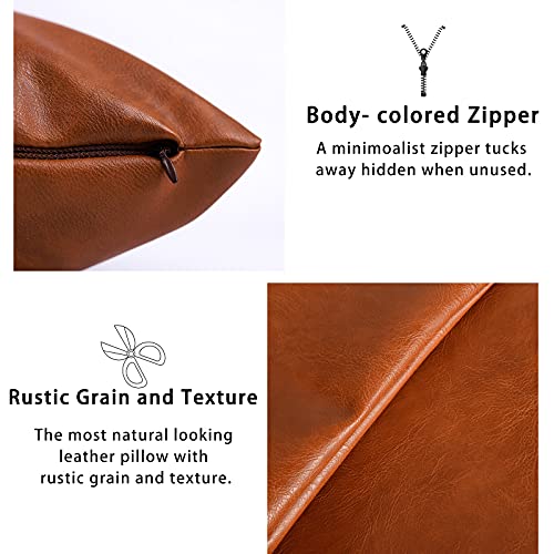 YURICO Faux Leather Throw Pillow Covers，24x24 inch Set of 2 Lumbar queen size pillowcases Modern Light luxury Simplicity Style Decorative Suitable For living room Sofa Bed Bedroom (brown, 24*24Inch)