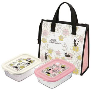 studio ghibli bento box - kiki's delivery service - jiji elegance - set of 16oz japanese lunch box (2pieces bento, non-woven fabric bag), pink, ivory