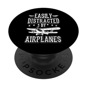 easily distracted by airplanes airplane aviation pilot plane popsockets popgrip: swappable grip for phones & tablets
