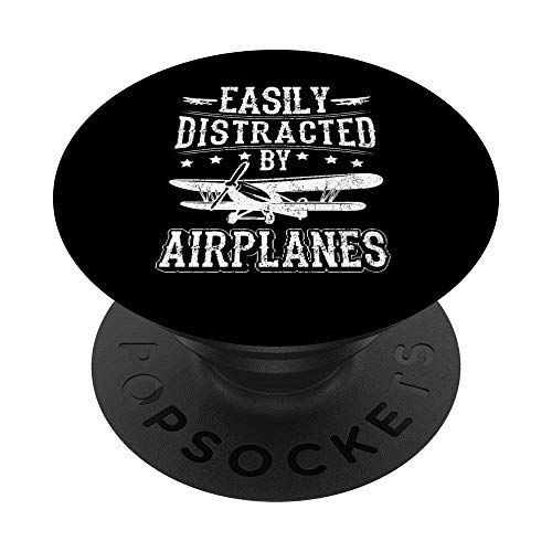 Easily Distracted By Airplanes Airplane Aviation Pilot Plane PopSockets PopGrip: Swappable Grip for Phones & Tablets