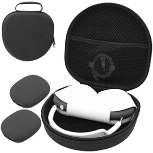 procase hard case for new airpods max, travel carrying headphone case with silicone earpad cover & mesh pocket, airpods max protective portable storage bag -black