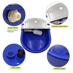 MINYULUA Automatic Waterer Bowl Large Horse Waterer with Float Valve and Drain Plug Automatic Water Feeder Dispenser Bowl for Sheep Dog Horse Cow Pig Plastic (Dark Blue)