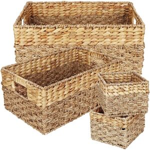 wicker storage basket set, seagrass baskets, water hyacinth storage baskets for organizing bathroom, bedroom, living room & towels