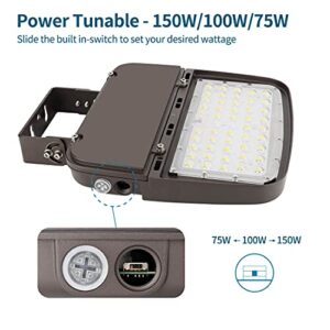 Xbuyee 150W LED Parking Lot Light with Dusk to Dawn Photocell, Dimmable Commercial Outdoor Shoebox Lights with Trunnion Mount, 130LM/W 5000K 100-277V IP65, Power Selectable (75W/100W/150W) ETL Listed