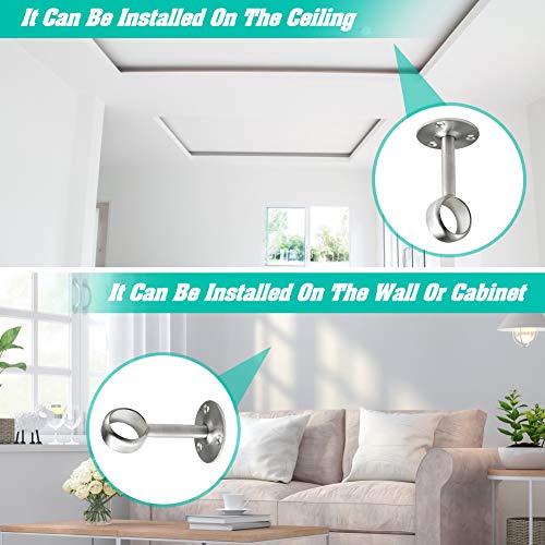 Creatyi Heavy Duty Closet Rod Brackets Closet Shower Curtain Rod Bracket Ceiling-Mount Brackets Closet Rod Holders Closet Pole Sockets Closet Rod Supports for 1 Inch Rod (2 PCS, Silver)