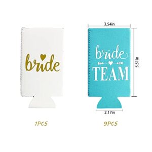 LADY&HOME Bachelorette Slim Can Coolers for Bridesmaid, Set of 10 Bride and Team Bride Can Cooler for Bachelorette Party Favors and Decorations for Wedding(Blue Team)
