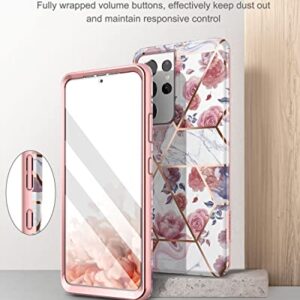 SURITCH Phone Case for Samsung Galaxy S21 Ultra 6.8 inches Slim Fit, Front Cover with Built-in Screen Protector Smooth Back Cover Full Body Protection Shockproof Bumper, Rose Marble