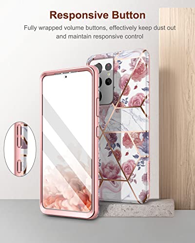 SURITCH Phone Case for Samsung Galaxy S21 Ultra 6.8 inches Slim Fit, Front Cover with Built-in Screen Protector Smooth Back Cover Full Body Protection Shockproof Bumper, Rose Marble