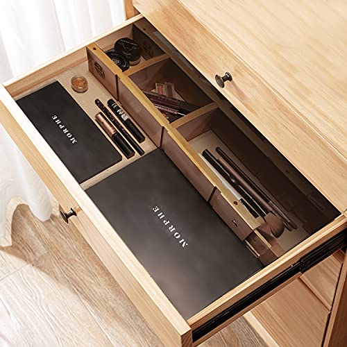 *UPGRADED* Kitchen Drawer Dividers w/Inserts and Liner - Adjustable Bamboo Organizers for Drawers - Spring Loaded, Large for Utensils and Deep for Clothes - Tall Wood Draw Divider Separator (Long)